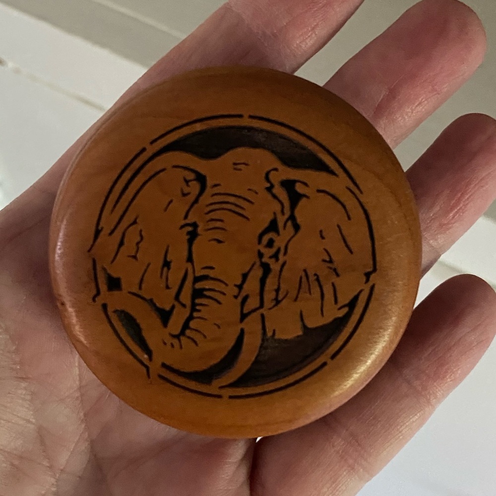 antique Vintage Lasercraft music box elephant wood